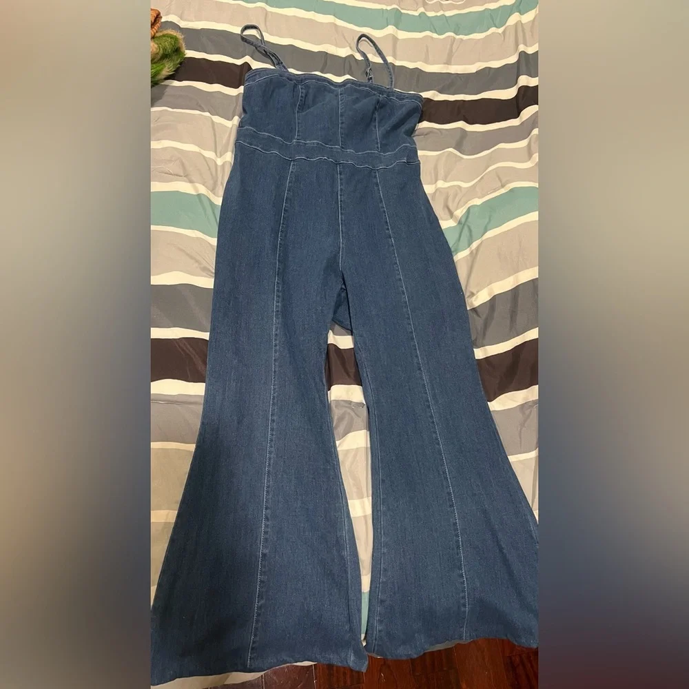 BIG SALE(3 for $40)- Elegant Blue Denim Jumpsuit - Picture 1 of 4